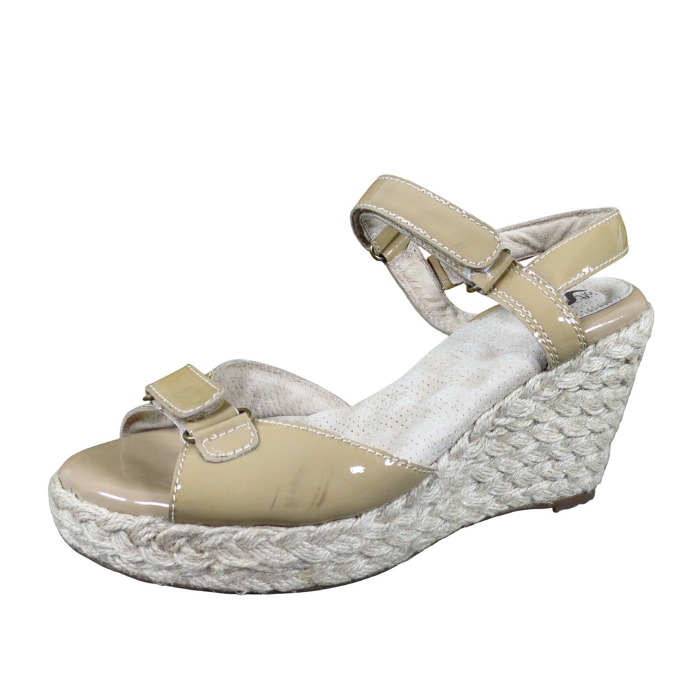 SoftWalk San Marino Womens Wedge Sandals 7.5 Wide Comfort Nude Patent Leather